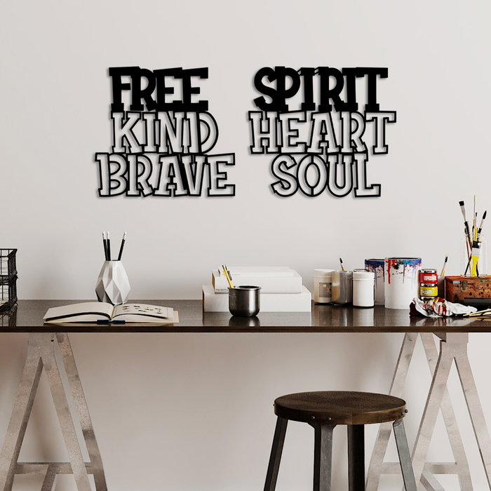 Wallity Heart Brave Soul - Escultura de pared de metal negra